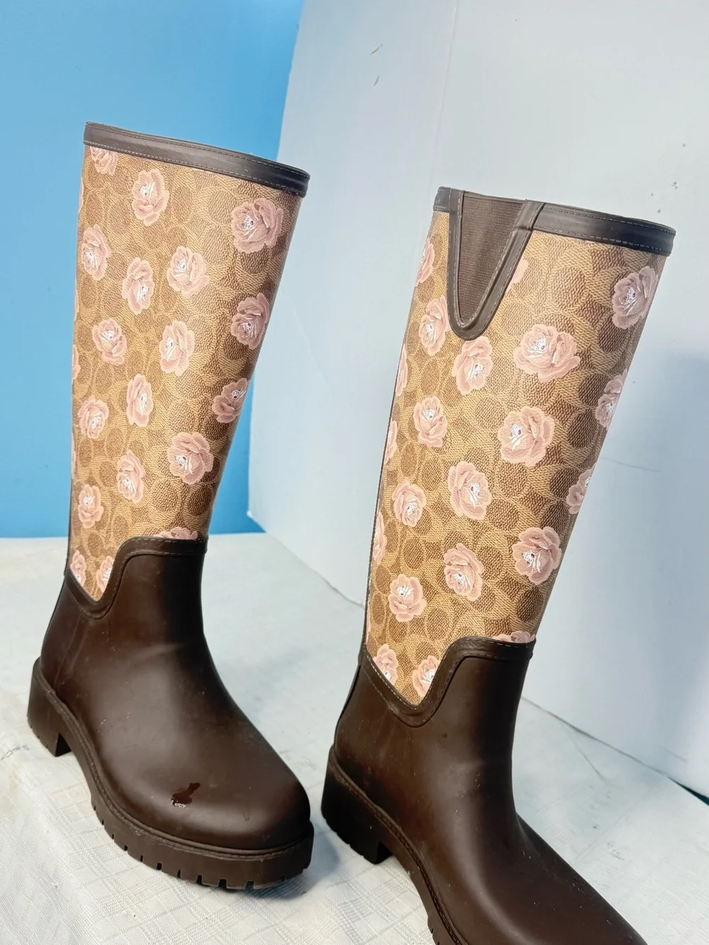 Coach Pink Floral Signature Rain Boots - WomenSize 8